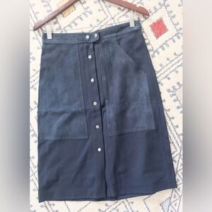 Theory Navy Button-Front Pencil Skirt